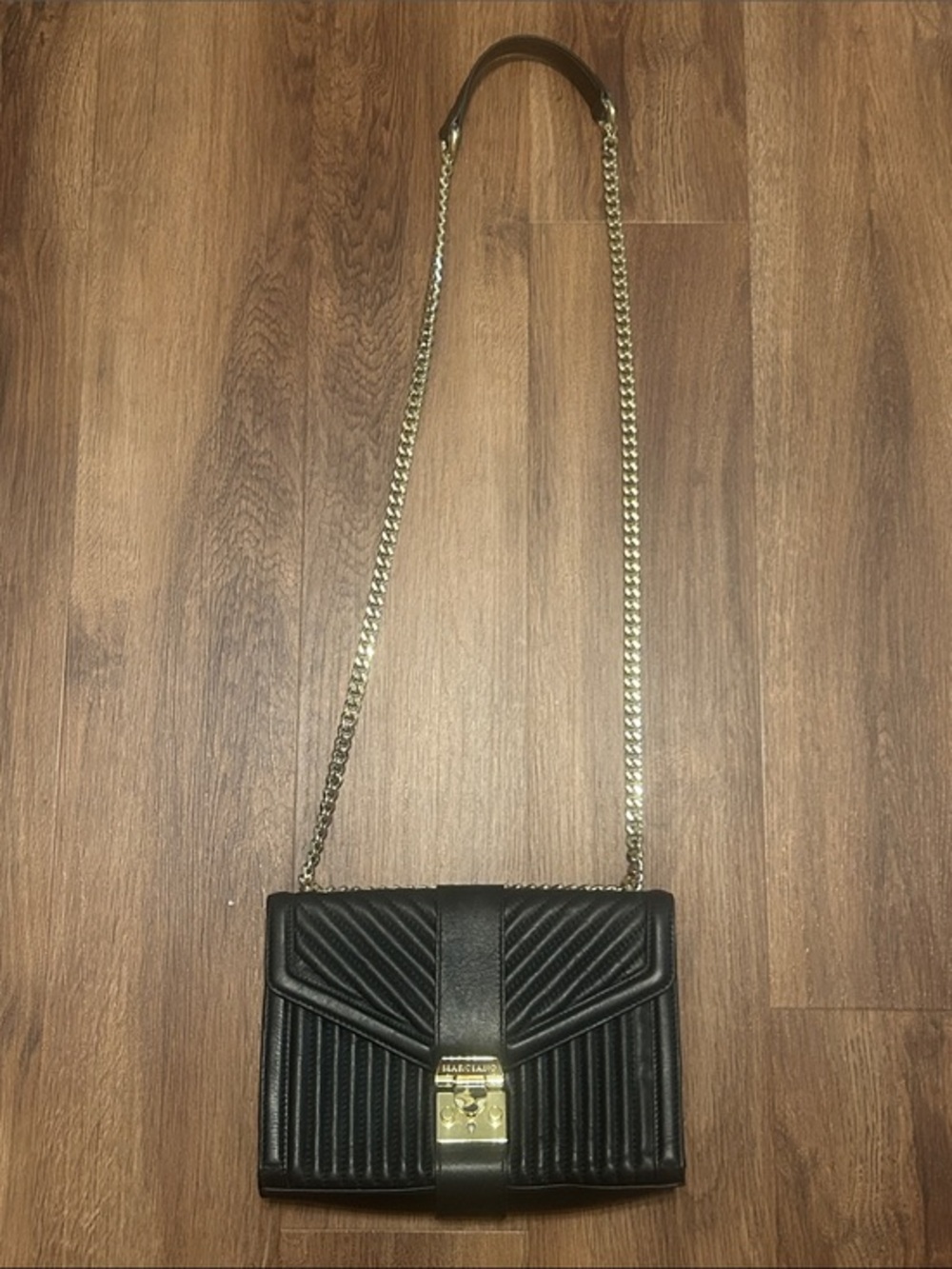 Marciano by Guess Mina black quilted crossbody bag gold tone chain strap